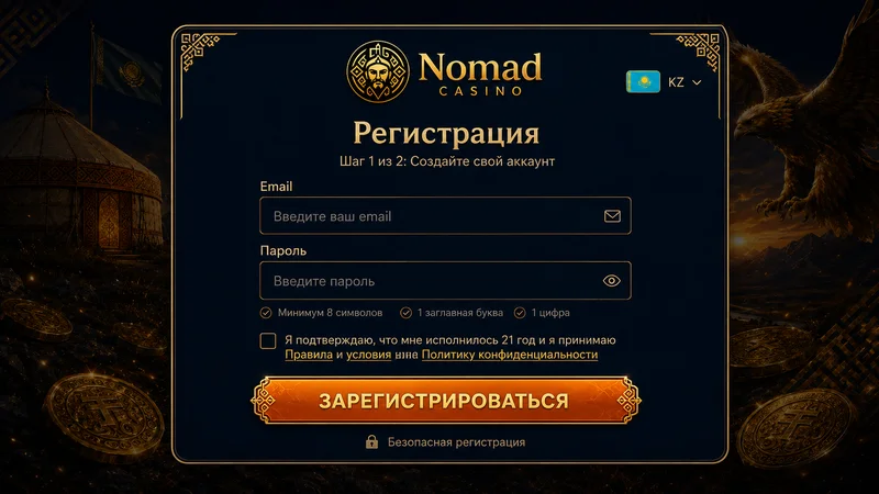 Шаг 1 регистрация Nomad Casino промокод NOMAD300